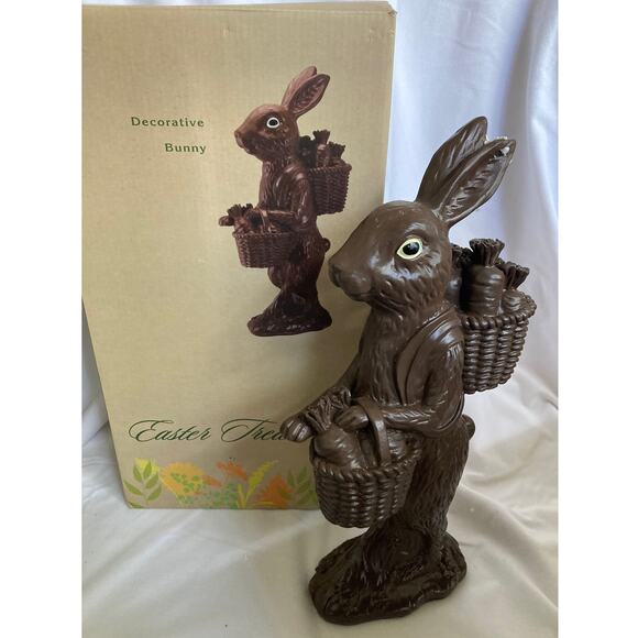 Faux Chocolate Candy Easter Treasures Bunny Rabbit Statue Cracker Barrel 14 inch - Picture 1 of 7